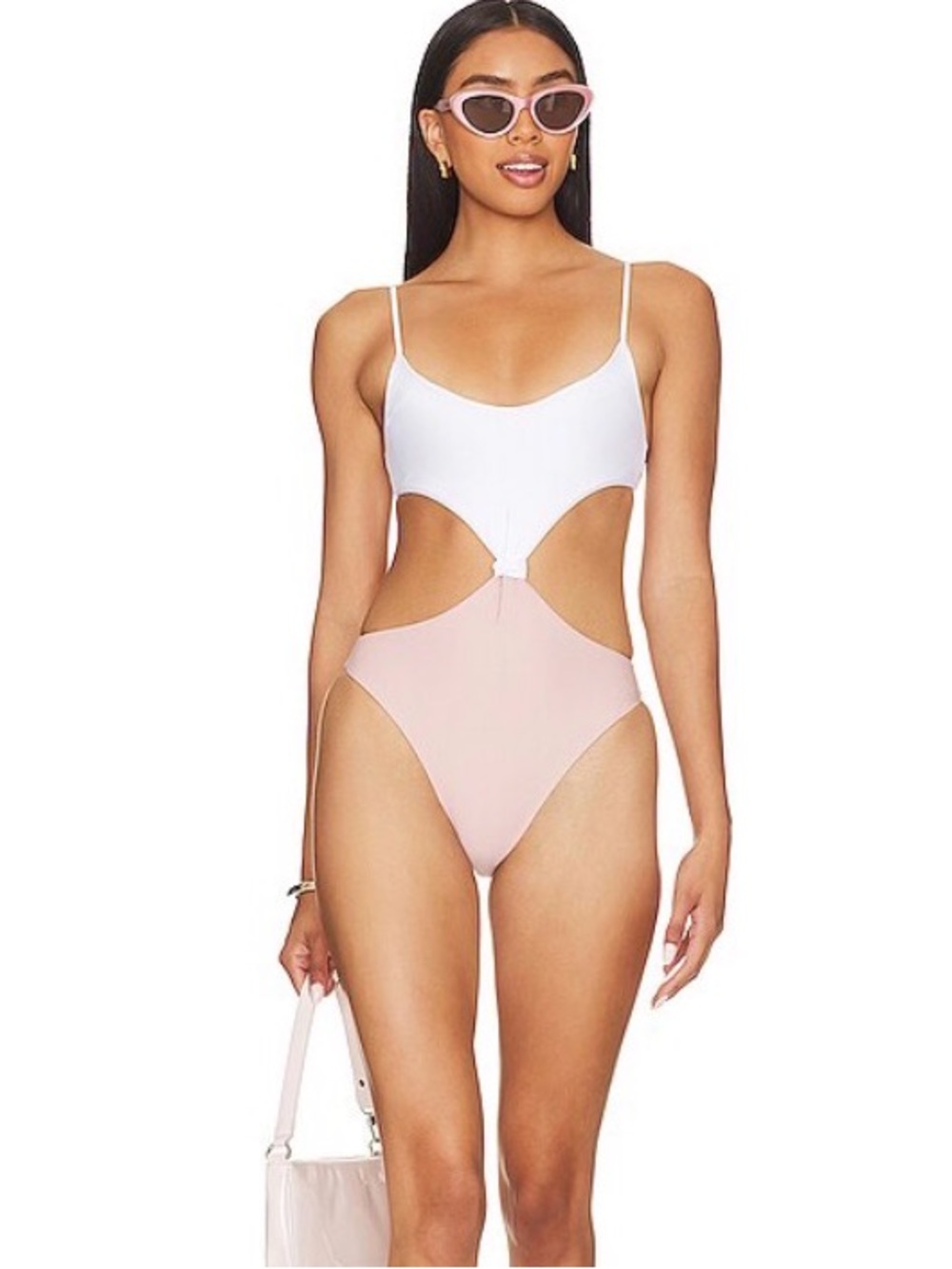 Lovers + Friends Paetyn One Piece Swimsuit Small White Blush Cutout Knot NWT